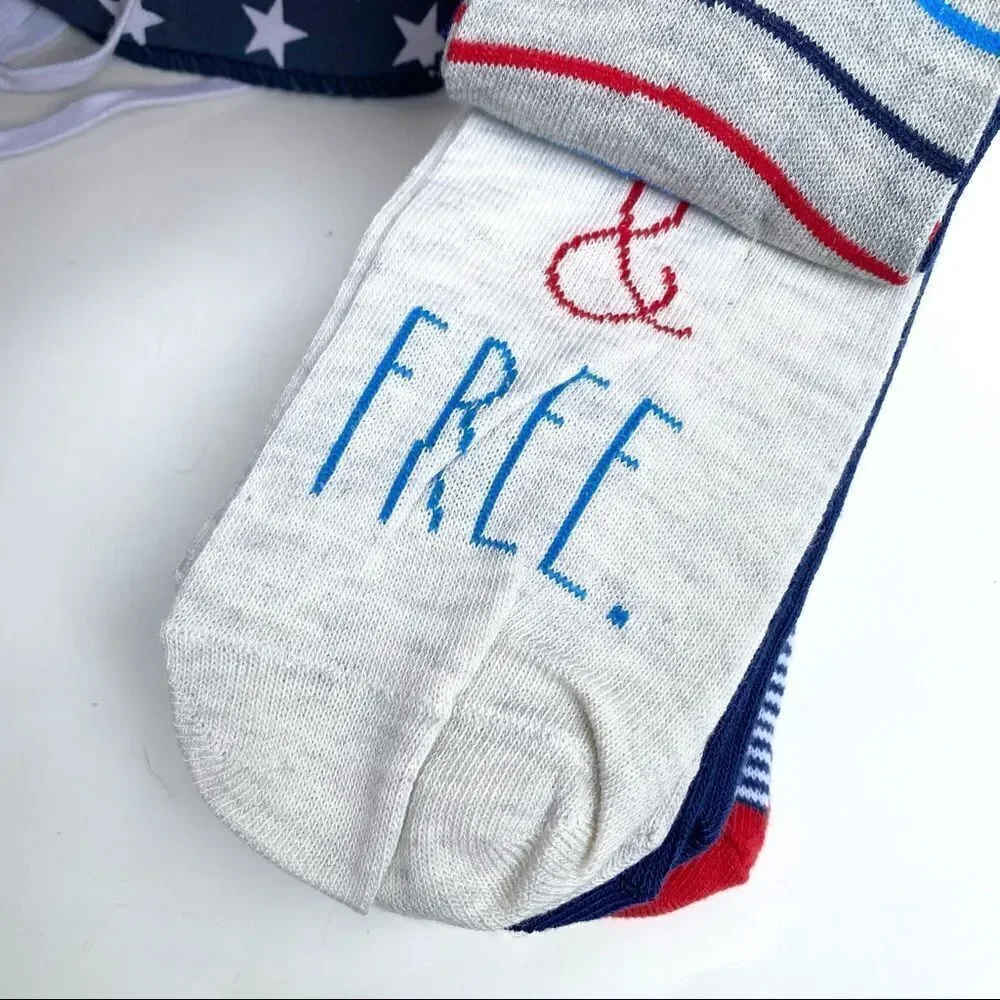 Rae Dunn Patriotic Ankle Socks 10pk Red White Blue NWT